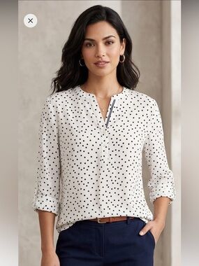 Tommy Hilfiger Navy and White Polka Dot Tunic Blouse